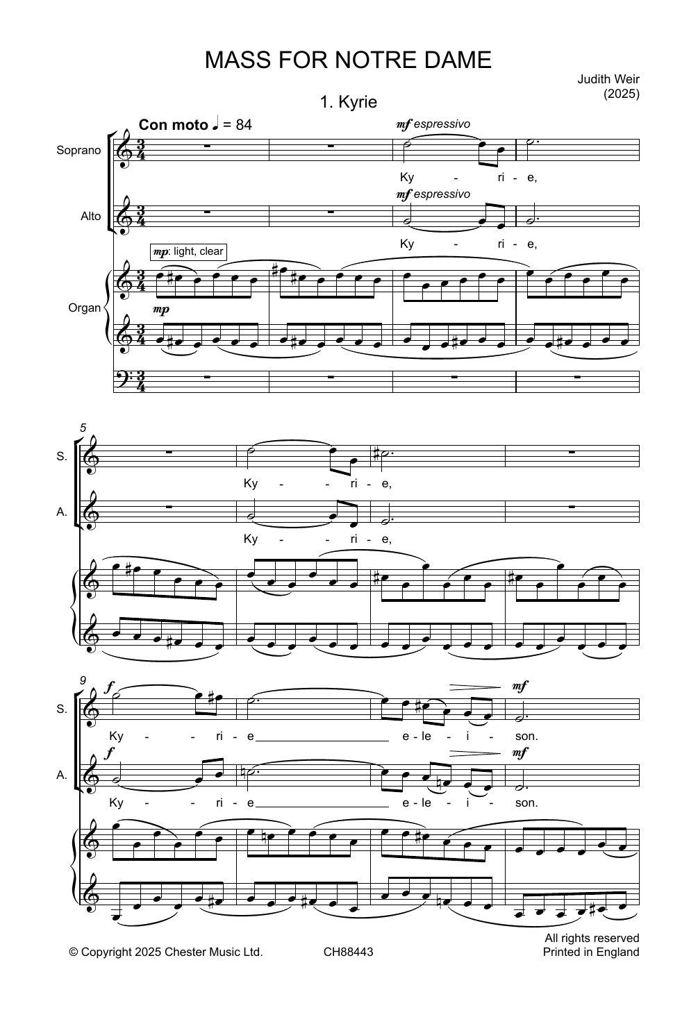 Judith Weir Mass For Notre-Dame sheet music notes and chords arranged for SSA Choir