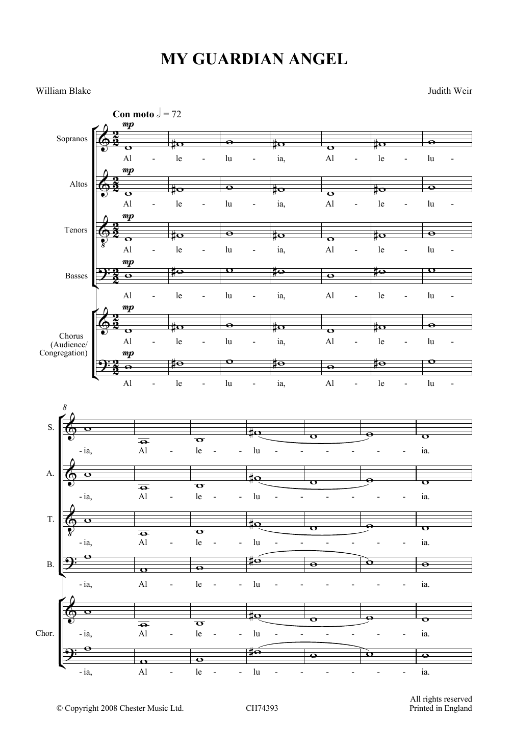 Judith Weir My Guardian Angel sheet music notes and chords arranged for SATB Choir