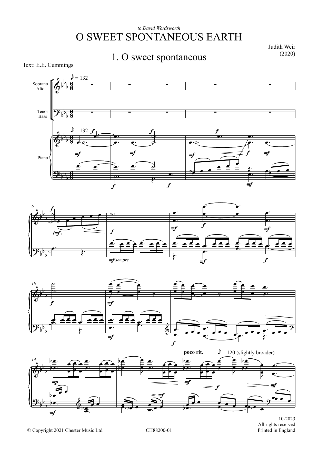 Judith Weir O Sweet Spontaneous Earth (Vocal Score) sheet music notes and chords arranged for Choir