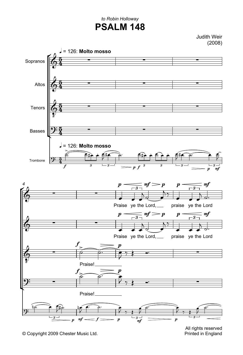Judith Weir Psalm 148 sheet music notes and chords arranged for Choir