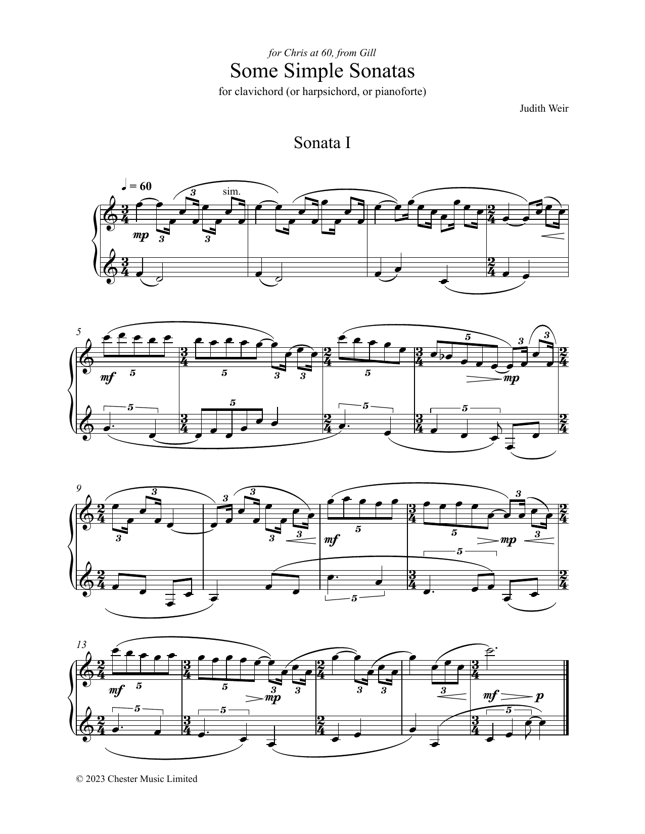 Judith Weir Some Simple Sonatas sheet music notes and chords arranged for Piano Solo