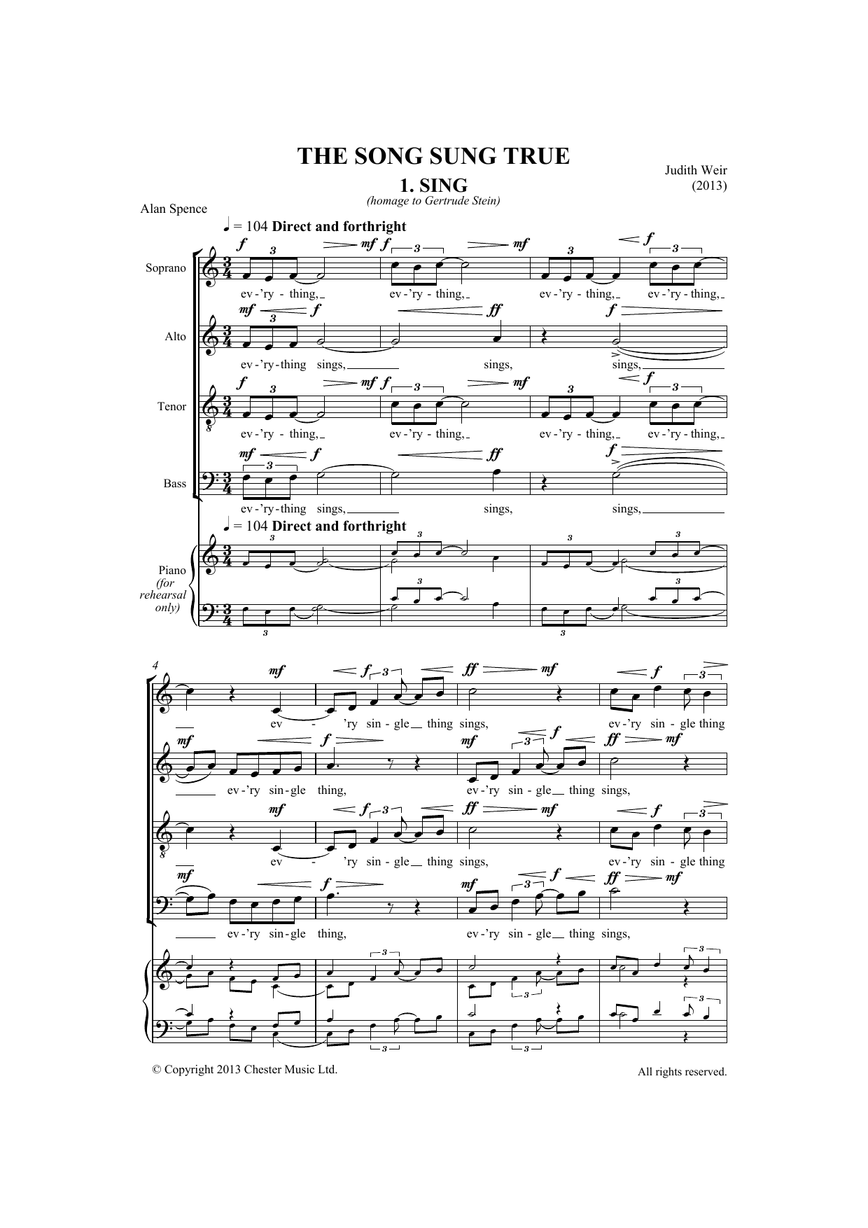 Judith Weir Song Sung True sheet music notes and chords arranged for Choir