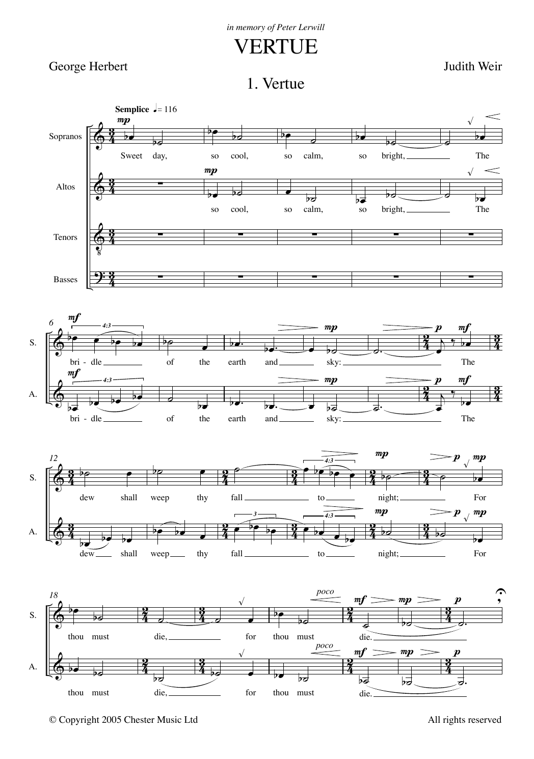 Judith Weir Vertue sheet music notes and chords arranged for Choir