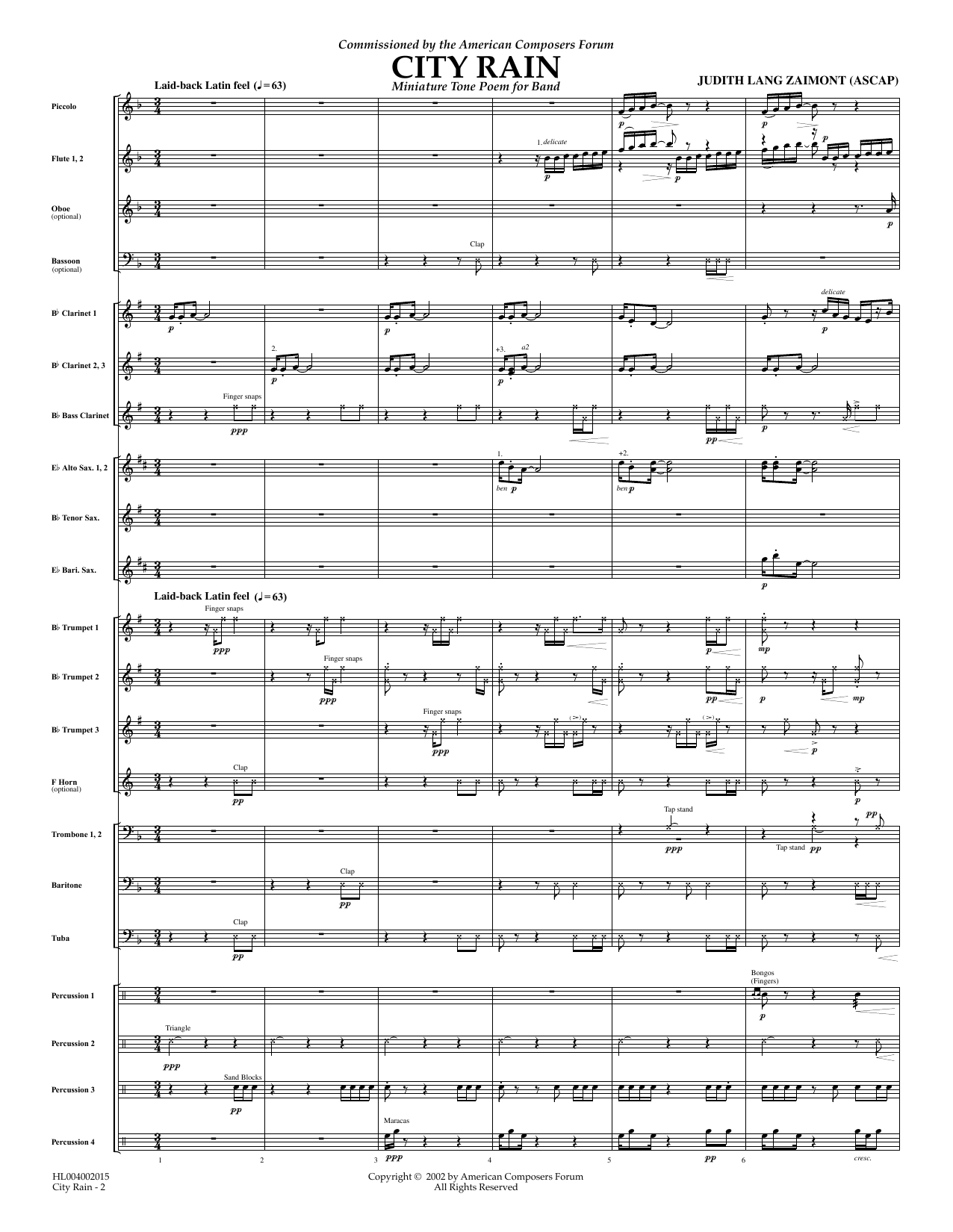 Judith Zaimont City Rain - Full Score sheet music notes and chords arranged for Concert Band