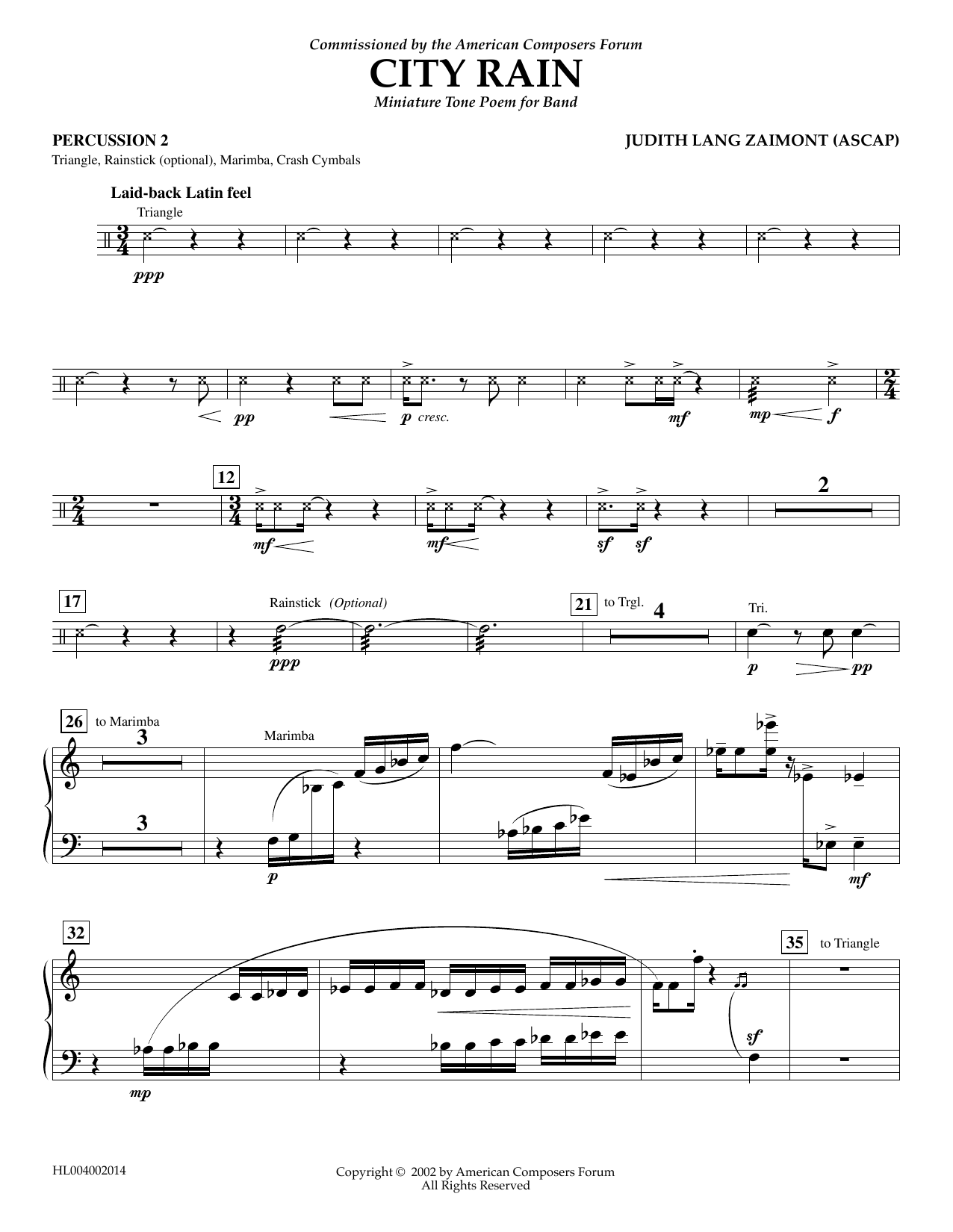 Judith Zaimont City Rain - Percussion 2 sheet music notes and chords arranged for Concert Band
