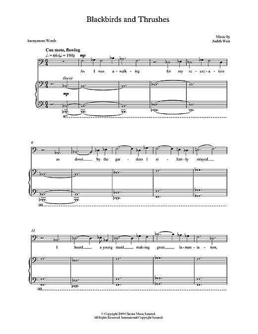Judith Weir Blackbirds and Thrushes (for bass/baritone & piano) sheet music notes and chords arranged for Piano & Vocal