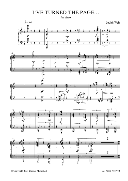 Judith Weir I've Turned The Page sheet music notes and chords arranged for Piano Solo
