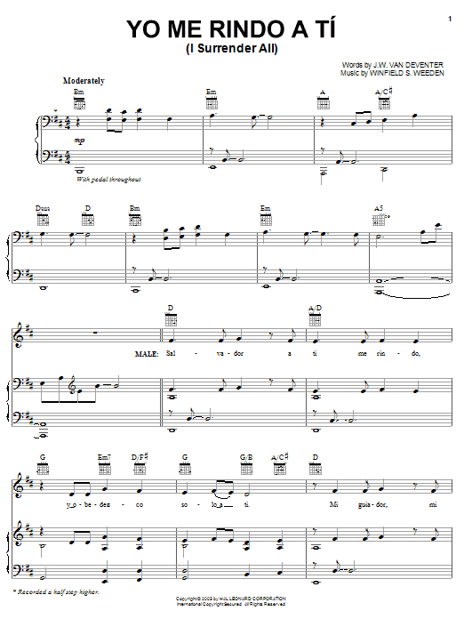 Judson W. Van De Venter Yo Me Rindo A Tí (I Surrender All) sheet music notes and chords arranged for Piano, Vocal & Guitar Chords (Right-Hand Melody)