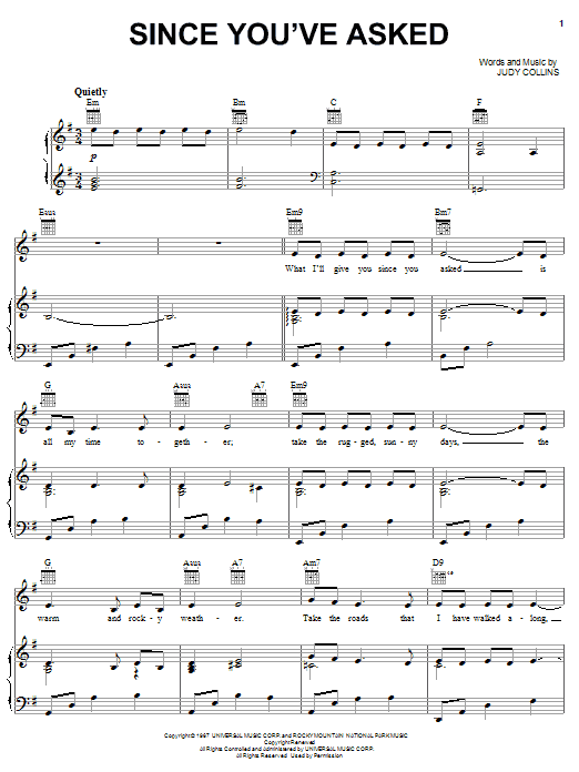 Judy Collins Since You've Asked sheet music notes and chords arranged for Alto Sax Solo