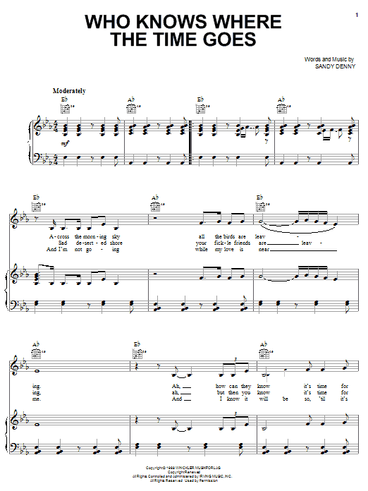 Judy Collins Who Knows Where The Time Goes sheet music notes and chords arranged for Piano, Vocal & Guitar Chords (Right-Hand Melody)
