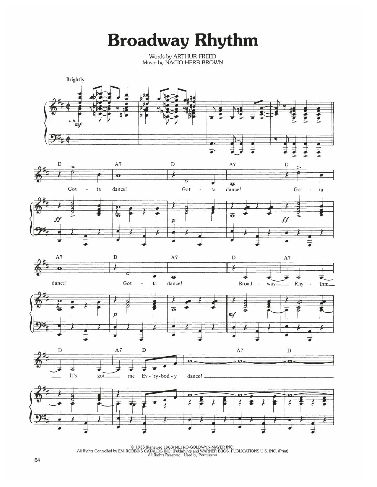 Judy Garland Broadway Rhythm sheet music notes and chords arranged for Piano, Vocal & Guitar Chords (Right-Hand Melody)