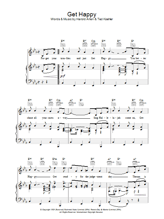 Judy Garland Get Happy sheet music notes and chords arranged for Piano, Vocal & Guitar Chords (Right-Hand Melody)