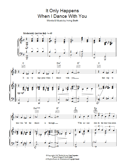 Judy Garland It Only Happens When I Dance With You sheet music notes and chords arranged for Piano, Vocal & Guitar Chords