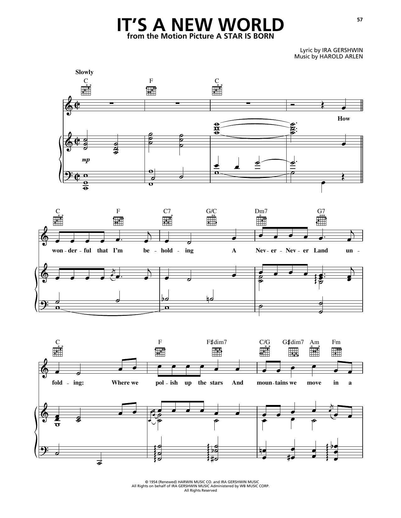Judy Garland It's A New World (from A Star Is Born) (1954) sheet music notes and chords arranged for Piano, Vocal & Guitar Chords (Right-Hand Melody)