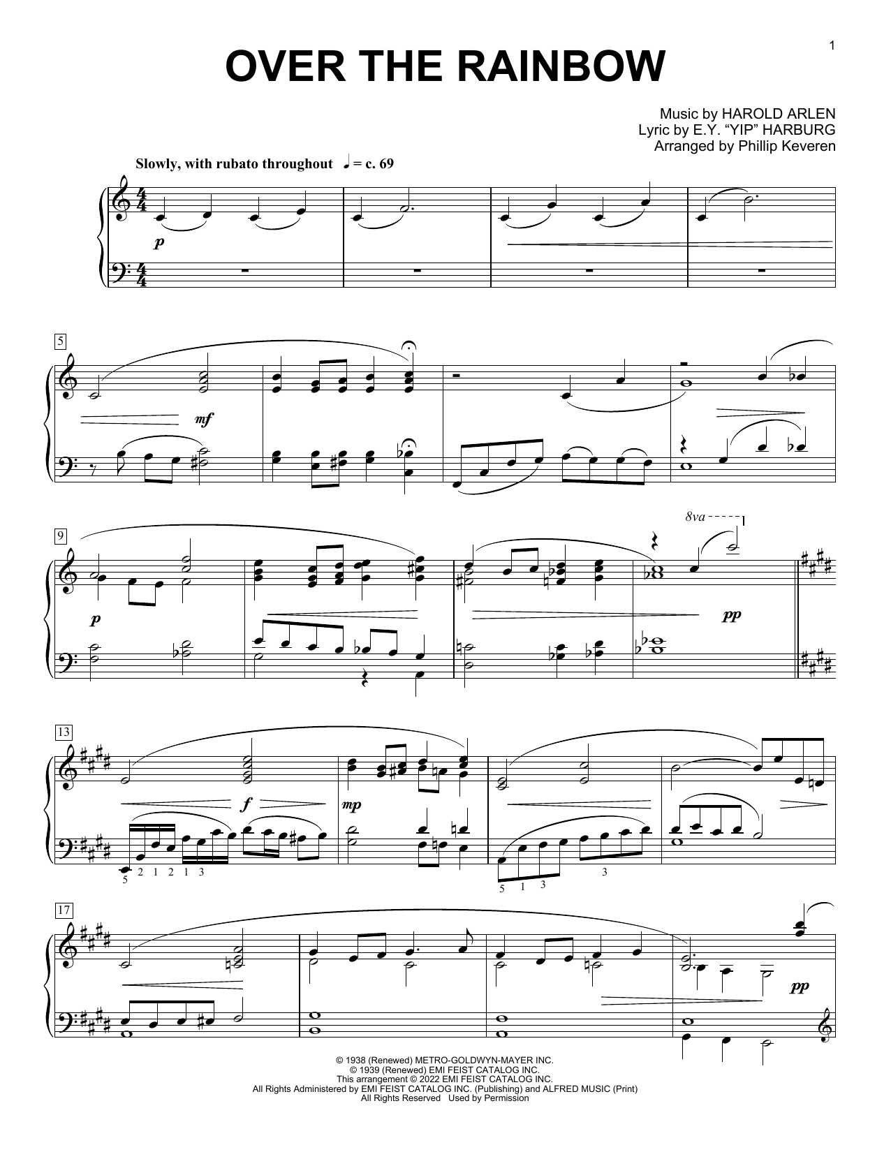 Judy Garland Over The Rainbow (arr. Phillip Keveren) sheet music notes and chords arranged for Piano Solo