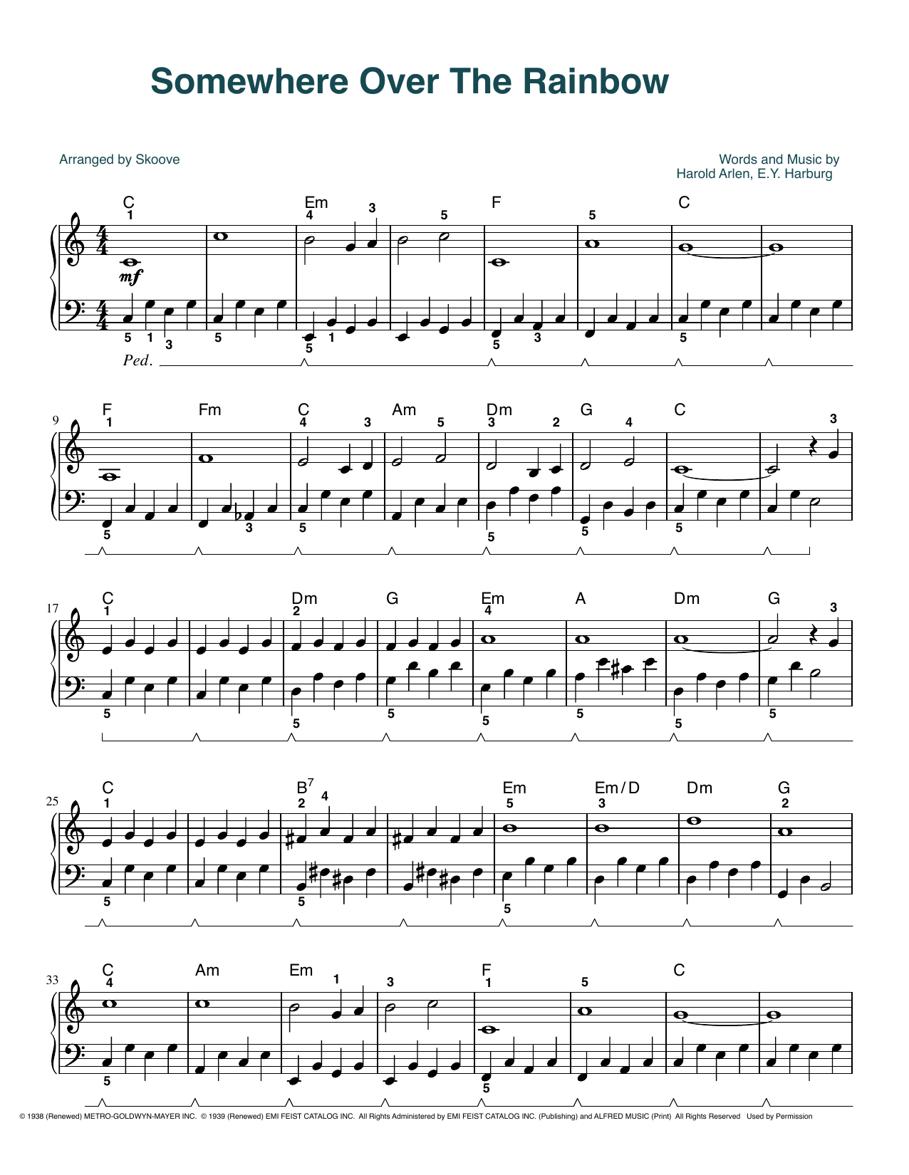 Judy Garland Over The Rainbow (from The Wizard Of Oz) (arr. Skoove) sheet music notes and chords arranged for Easy Piano