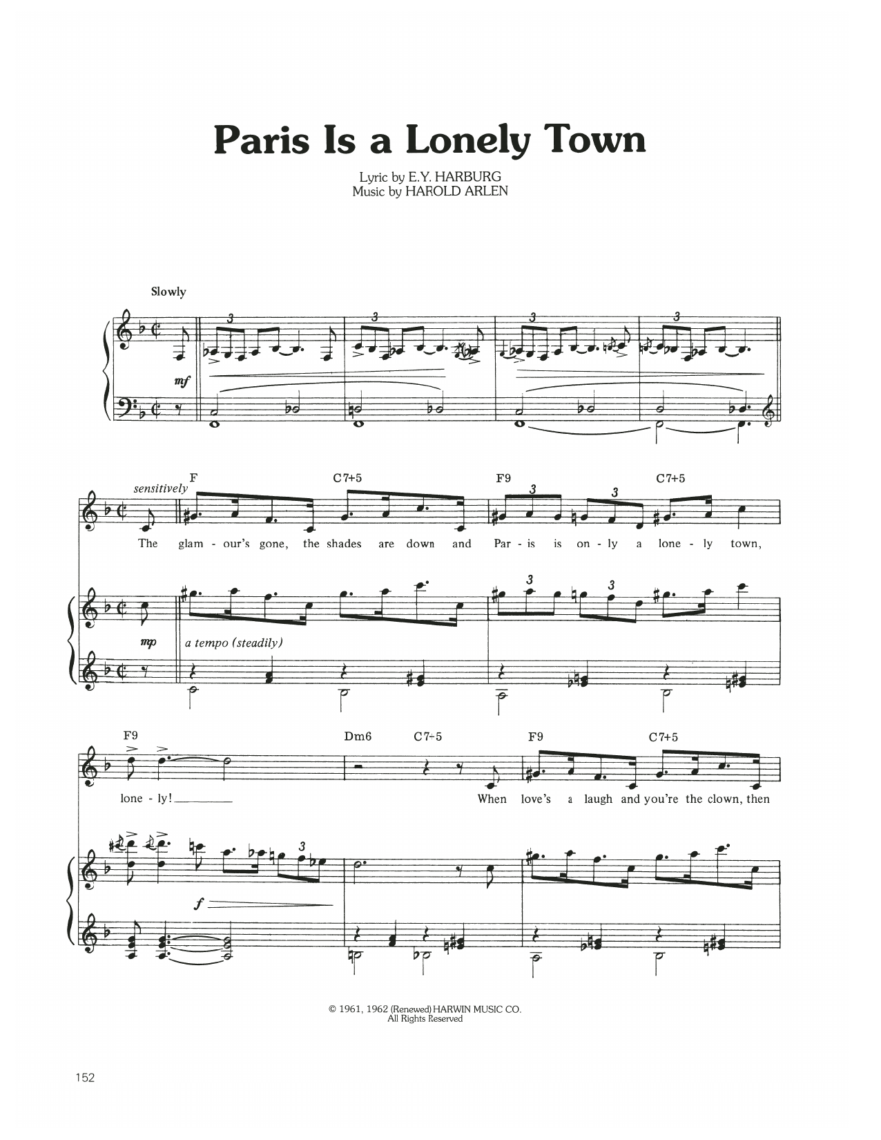 Judy Garland Paris Is A Lonely Town sheet music notes and chords arranged for Piano, Vocal & Guitar Chords (Right-Hand Melody)
