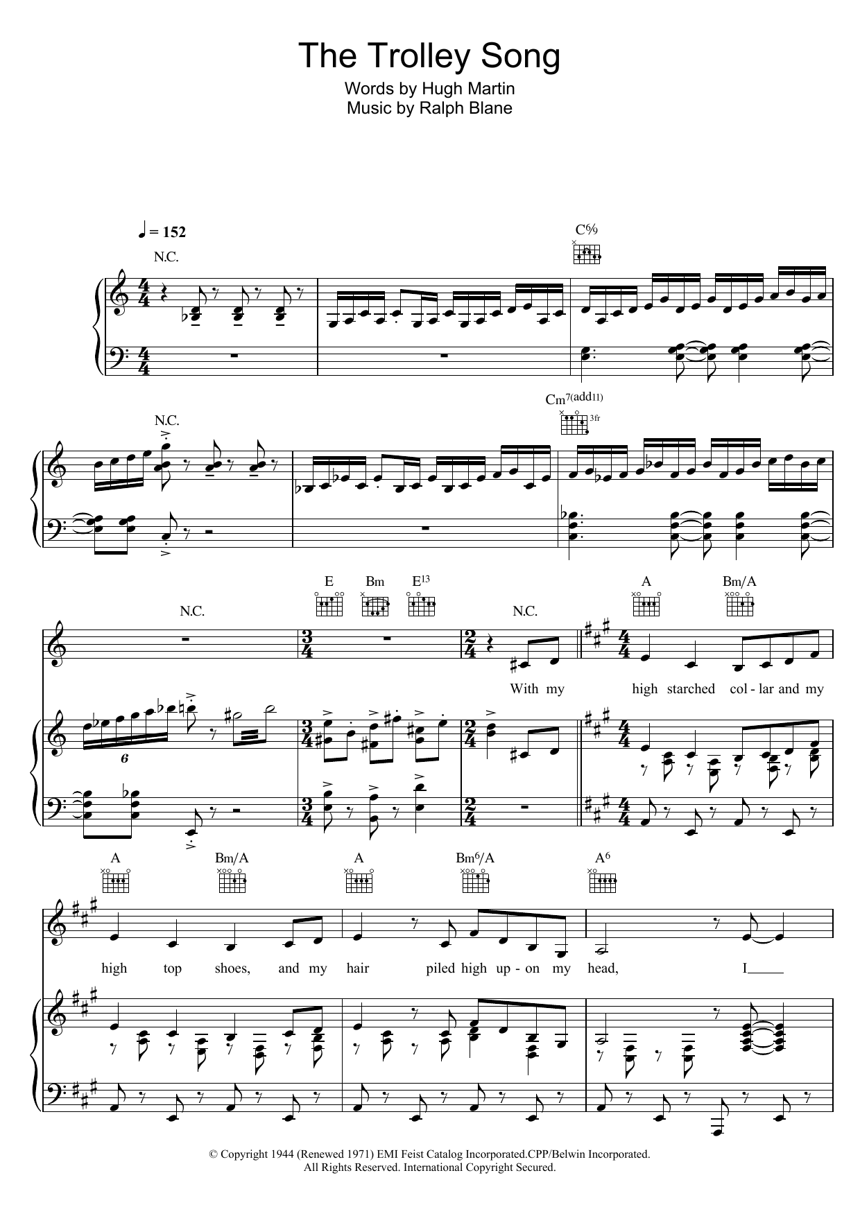Judy Garland The Trolley Song (from Meet Me In St. Louis) sheet music notes and chords arranged for Easy Piano
