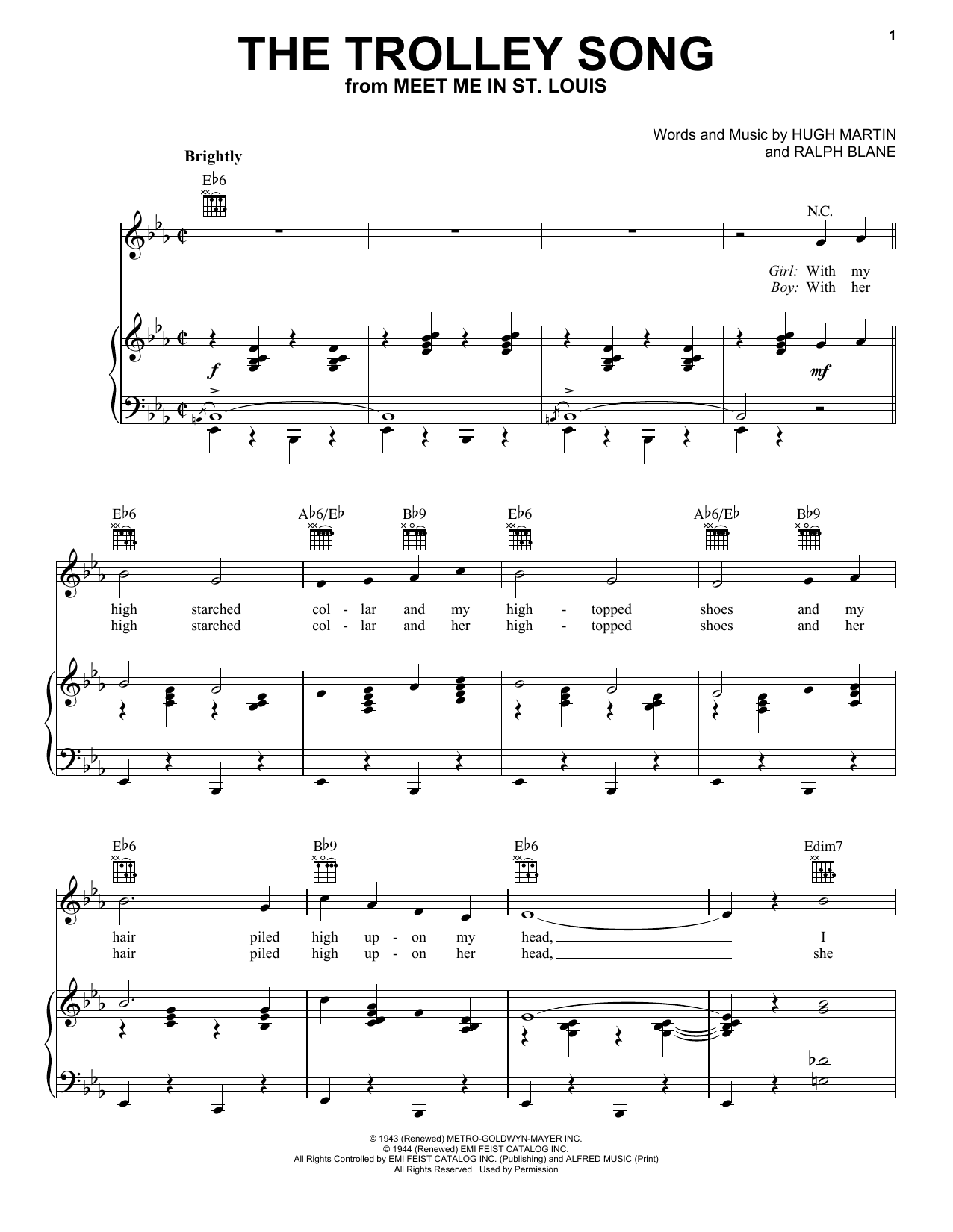 Judy Garland The Trolley Song sheet music notes and chords arranged for Ukulele