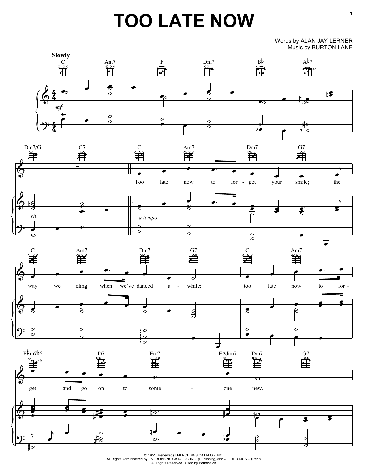 Judy Garland Too Late Now sheet music notes and chords arranged for Piano, Vocal & Guitar Chords (Right-Hand Melody)
