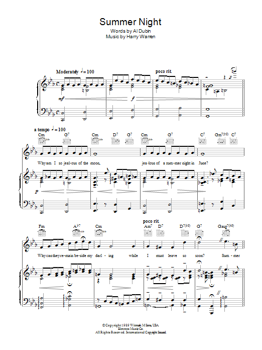 Judy Niemack Summer Night sheet music notes and chords arranged for Piano, Vocal & Guitar Chords