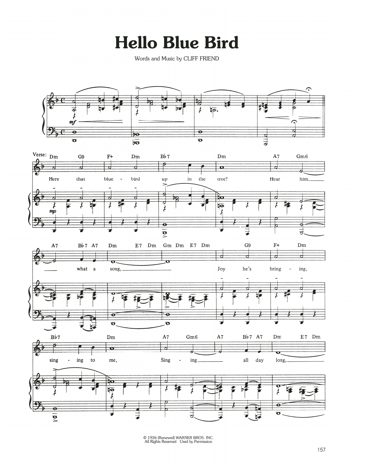 Judy Garland Hello Blue Bird sheet music notes and chords arranged for Piano, Vocal & Guitar Chords (Right-Hand Melody)
