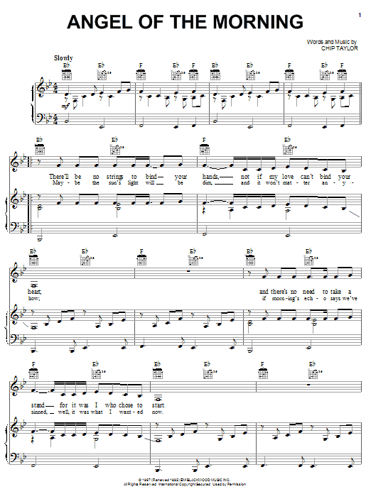 Juice Newton Angel Of The Morning sheet music notes and chords arranged for Piano, Vocal & Guitar Chords (Right-Hand Melody)