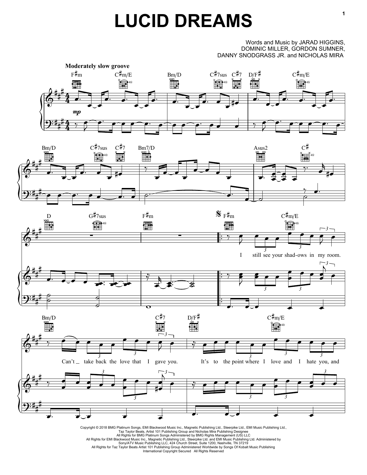 Juice Wrld Lucid Dreams sheet music notes and chords arranged for Piano, Vocal & Guitar Chords (Right-Hand Melody)