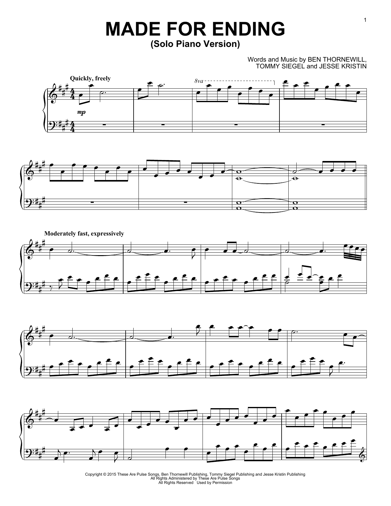 Jukebox The Ghost Made For Ending sheet music notes and chords arranged for Piano Solo