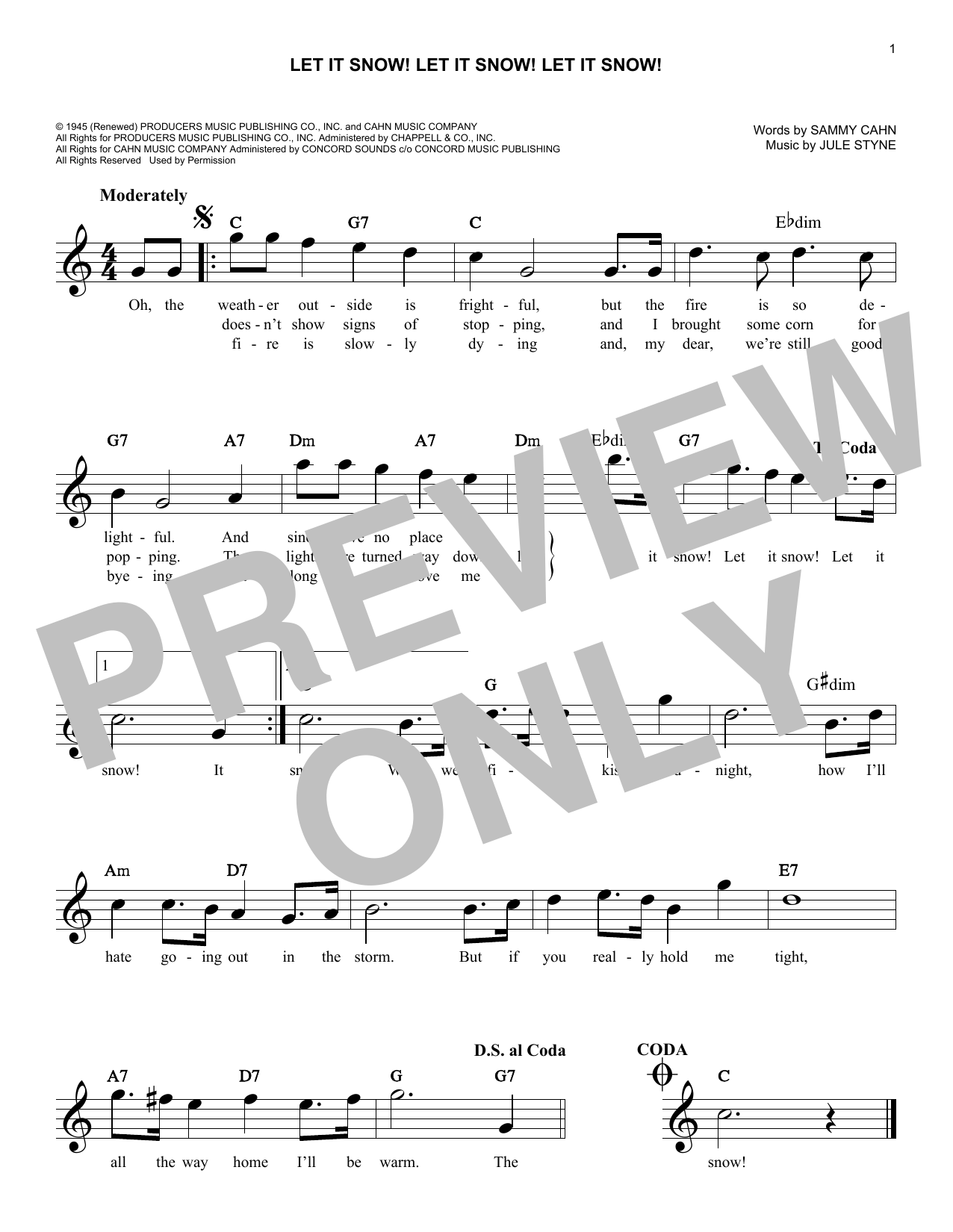 Jule Styne & Sammy Cahn Let It Snow! Let It Snow! Let It Snow! sheet music notes and chords arranged for Lead Sheet / Fake Book