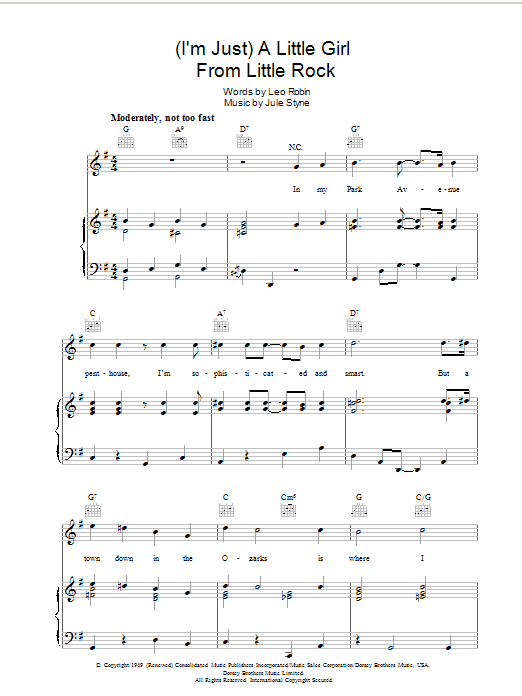 Jule Styne A Little Girl From Little Rock sheet music notes and chords arranged for Piano, Vocal & Guitar Chords
