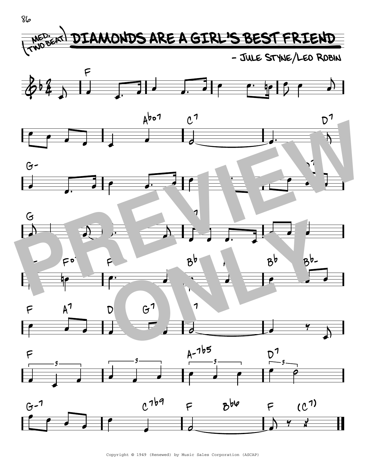 Jule Styne and Leo Robin Diamonds Are A Girl's Best Friend sheet music notes and chords arranged for Real Book – Melody & Chords