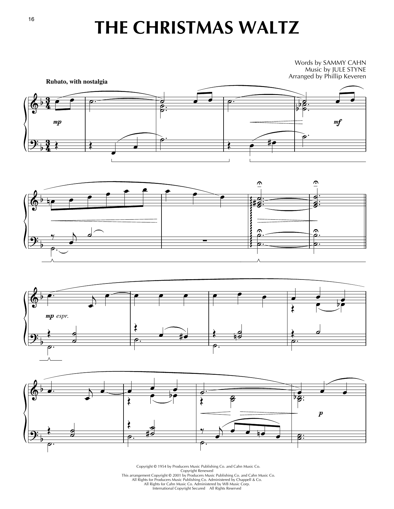 Jule Styne and Sammy Cahn The Christmas Waltz [Jazz version] (arr. Phillip Keveren) sheet music notes and chords arranged for Piano Solo