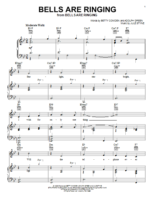 Jule Styne Bells Are Ringing sheet music notes and chords arranged for Piano, Vocal & Guitar Chords (Right-Hand Melody)