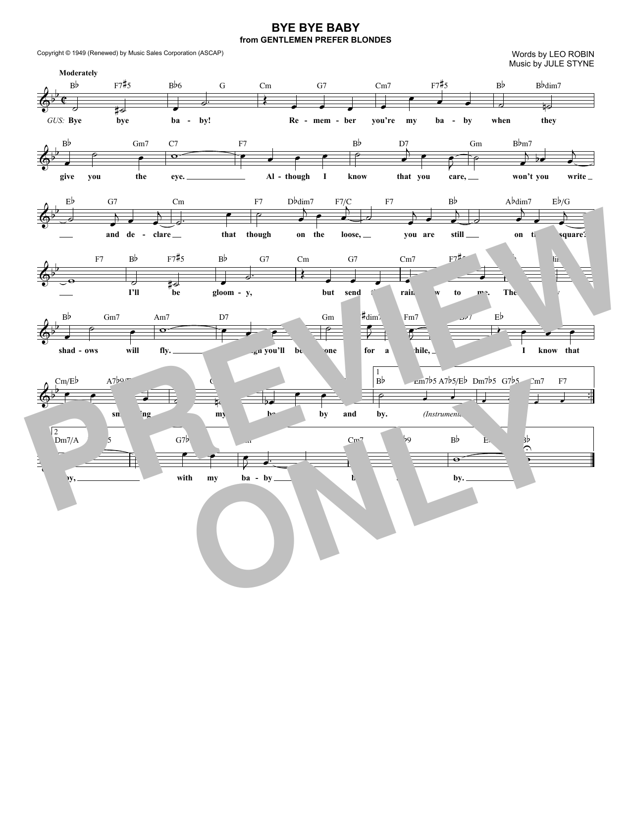 Jule Styne Bye Bye Baby sheet music notes and chords arranged for Real Book – Melody & Chords
