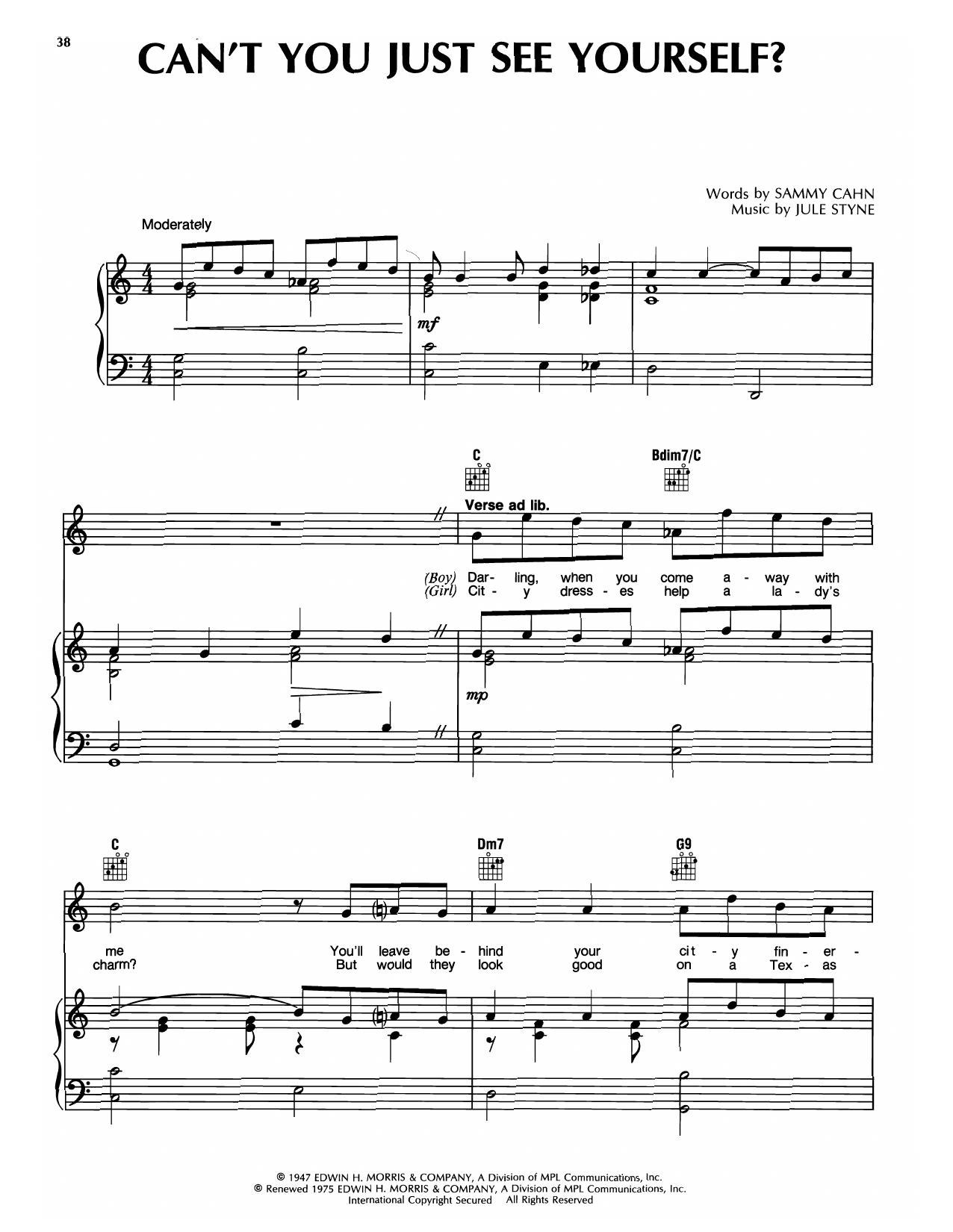 Jule Styne Can't You Just See Yourself? (from High Button Shoes) sheet music notes and chords arranged for Piano & Vocal