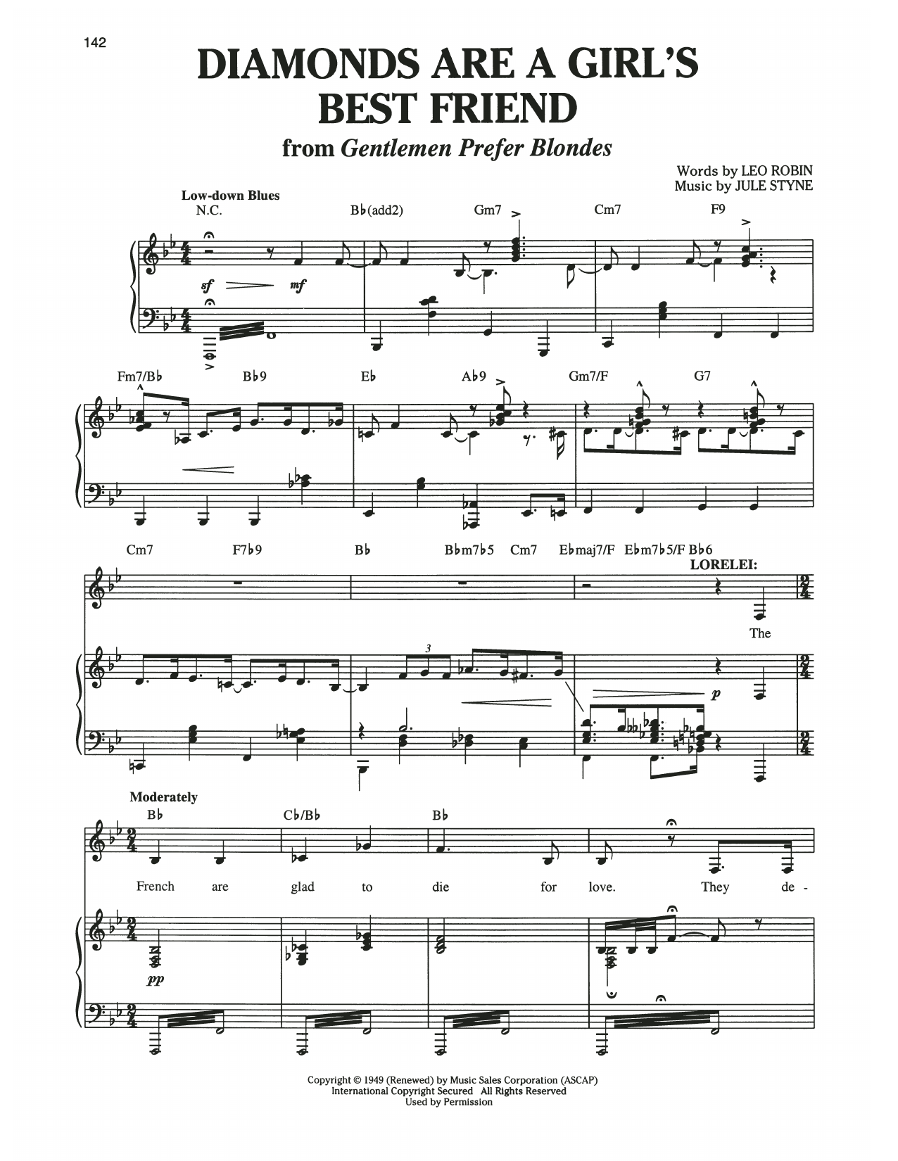 Jule Styne Diamonds Are A Girl's Best Friend (from Gentlemen Prefer Blondes) sheet music notes and chords arranged for Piano & Vocal