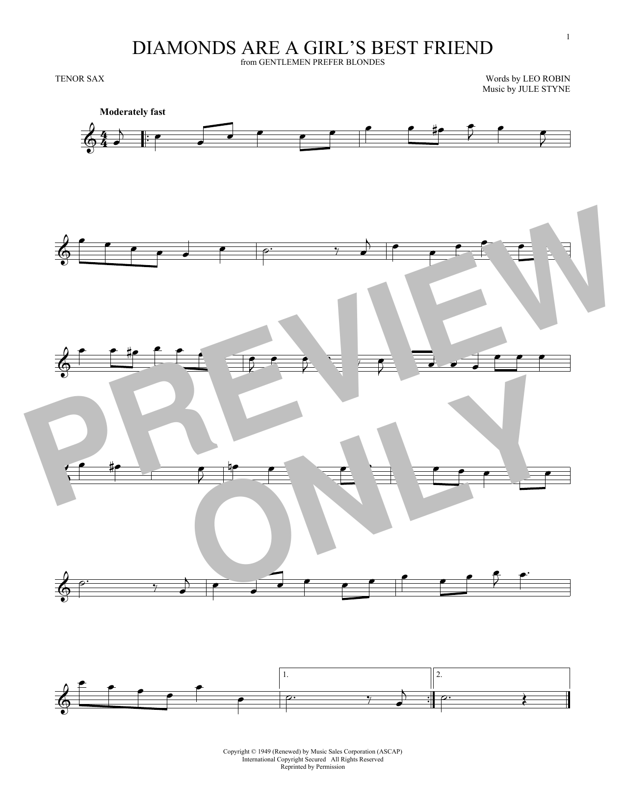 Jule Styne Diamonds Are A Girl's Best Friend sheet music notes and chords arranged for Cello Solo