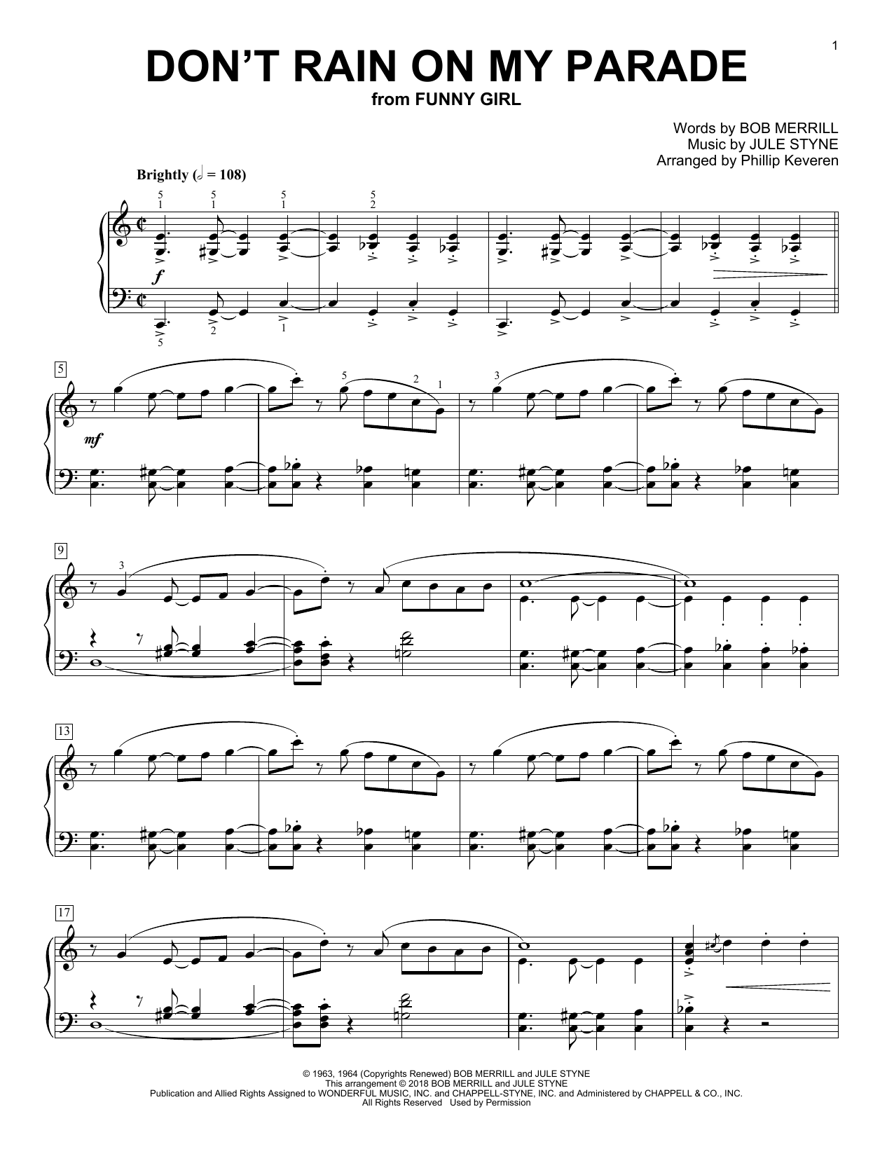 Jule Styne Don't Rain On My Parade (arr. Phillip Keveren) sheet music notes and chords arranged for Piano Solo