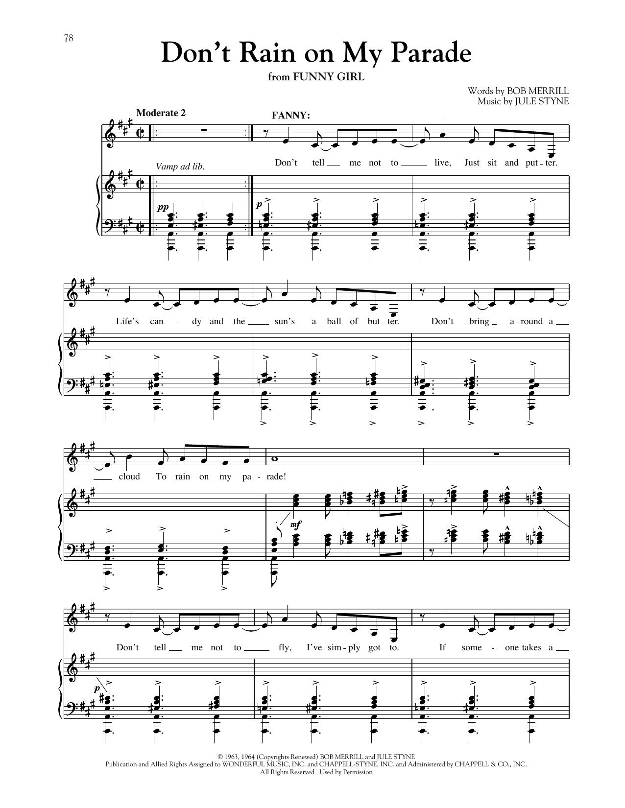 Jule Styne Don't Rain On My Parade (from Funny Girl) (ed. Richard Walters) sheet music notes and chords arranged for Piano & Vocal