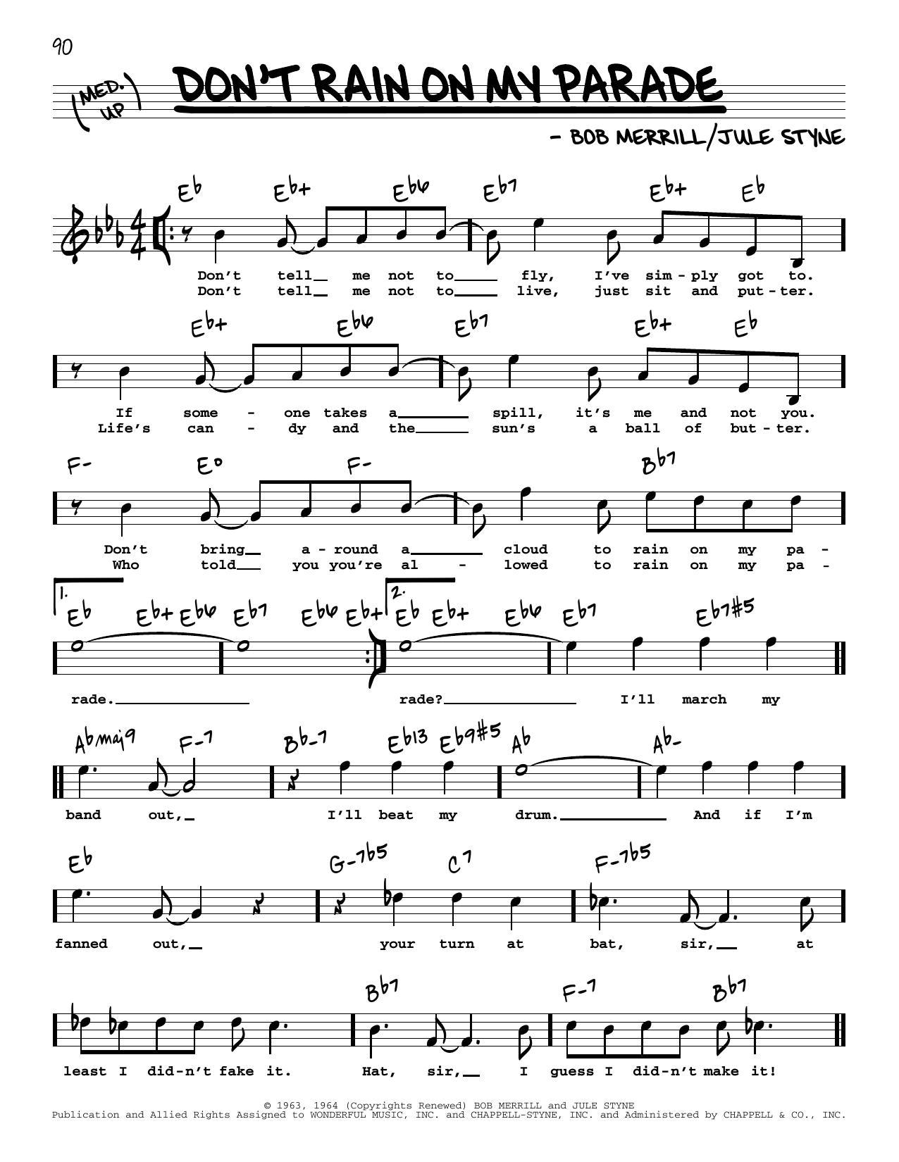 Jule Styne Don't Rain On My Parade (from Funny Girl) (High Voice) sheet music notes and chords arranged for Real Book – Melody, Lyrics & Chords