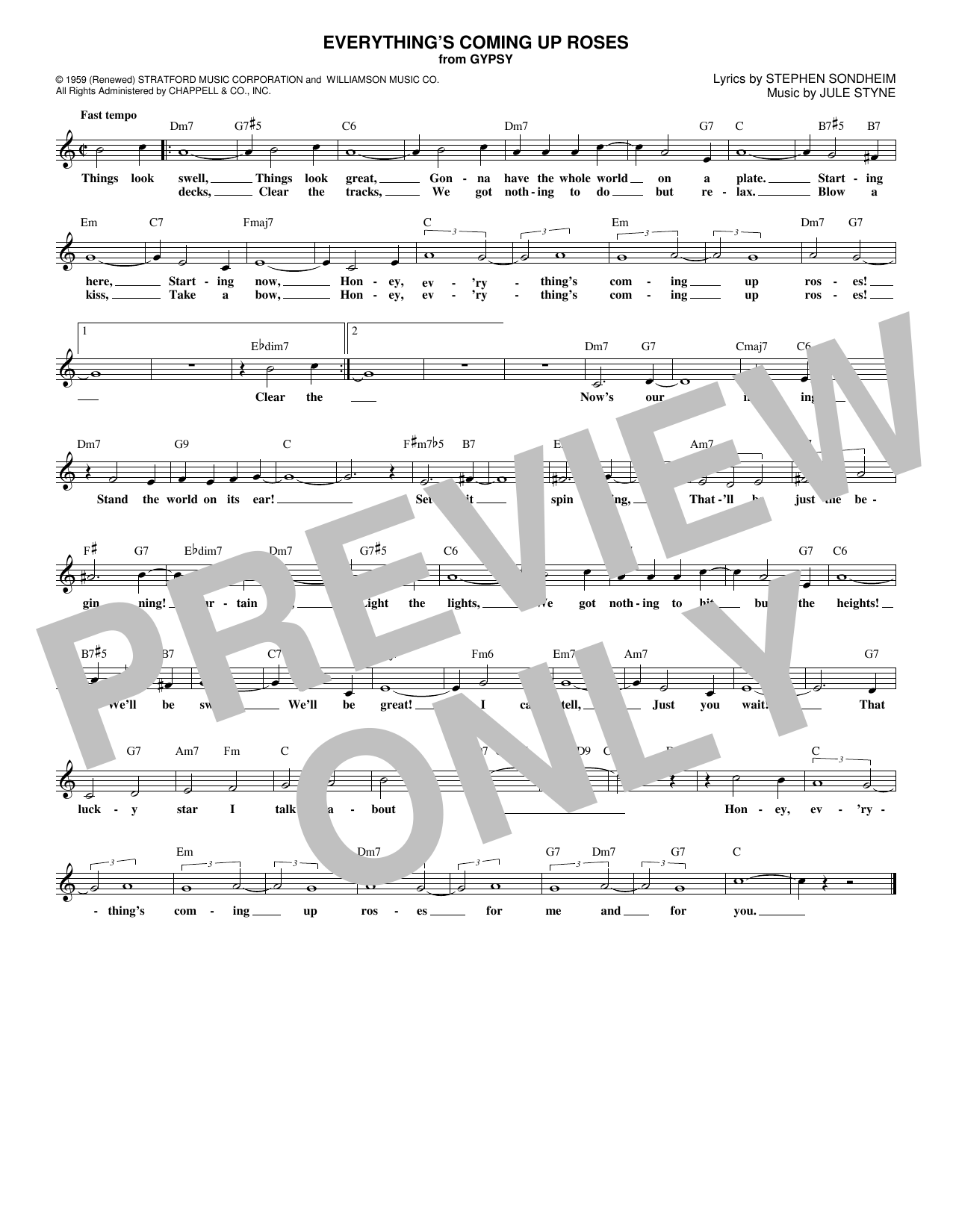 Jule Styne Everything's Coming Up Roses sheet music notes and chords arranged for Lead Sheet / Fake Book