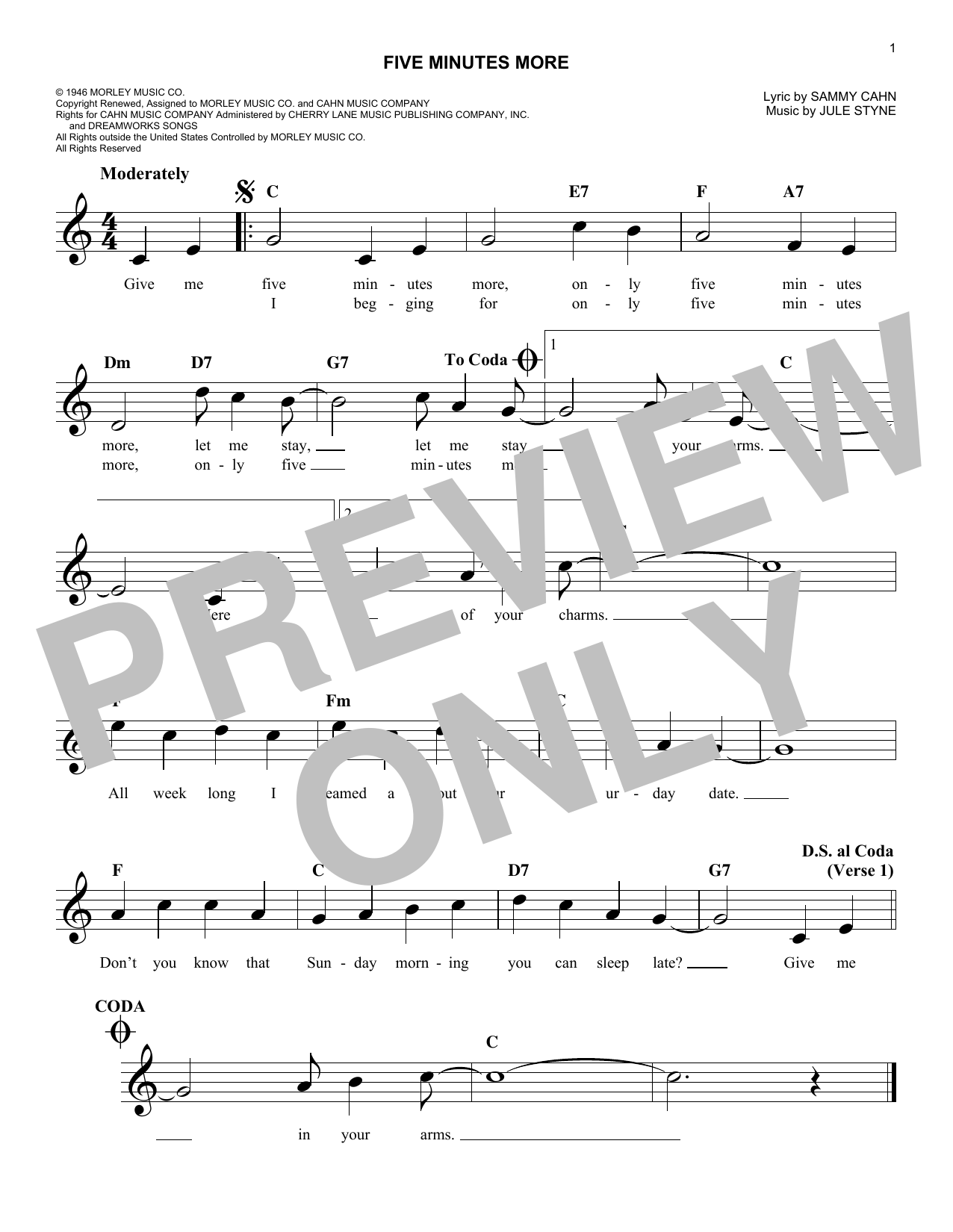 Jule Styne Five Minutes More sheet music notes and chords arranged for Lead Sheet / Fake Book