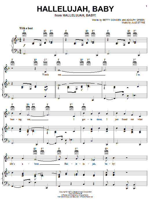 Jule Styne Hallelujah, Baby sheet music notes and chords arranged for Piano, Vocal & Guitar Chords (Right-Hand Melody)
