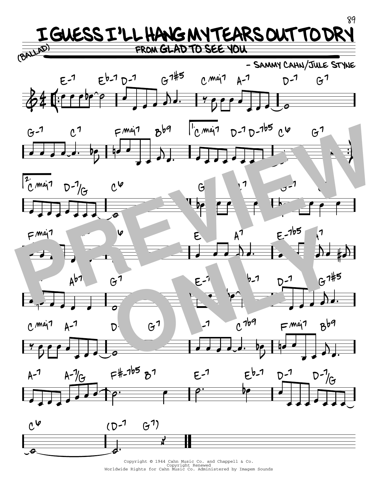 Jule Styne I Guess I'll Hang My Tears Out To Dry sheet music notes and chords arranged for Real Book – Melody & Chords