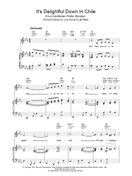 Jule Styne It's Delightful Down In Chile sheet music notes and chords arranged for Piano, Vocal & Guitar Chords