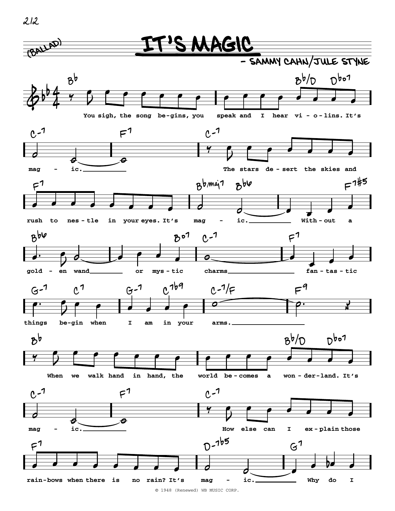 Jule Styne It's Magic (High Voice) sheet music notes and chords arranged for Real Book – Melody, Lyrics & Chords