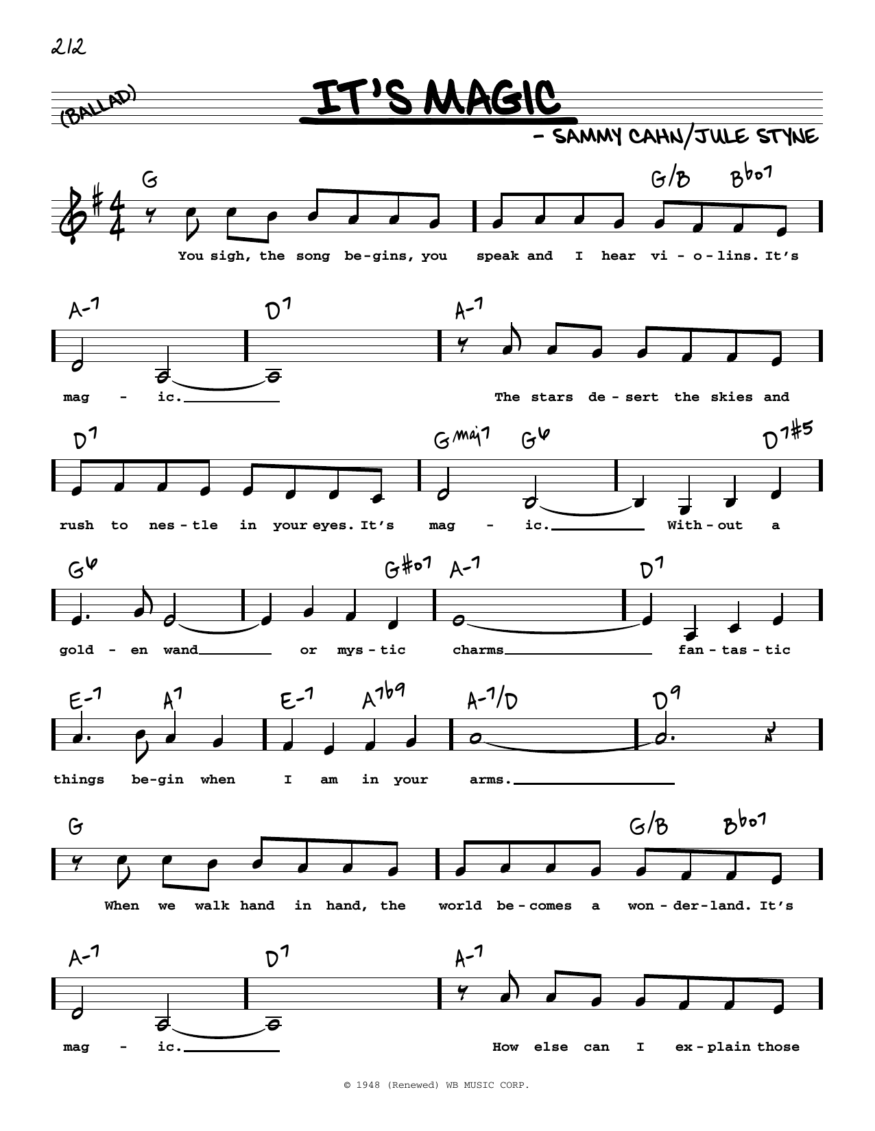 Jule Styne It's Magic (Low Voice) sheet music notes and chords arranged for Real Book – Melody, Lyrics & Chords
