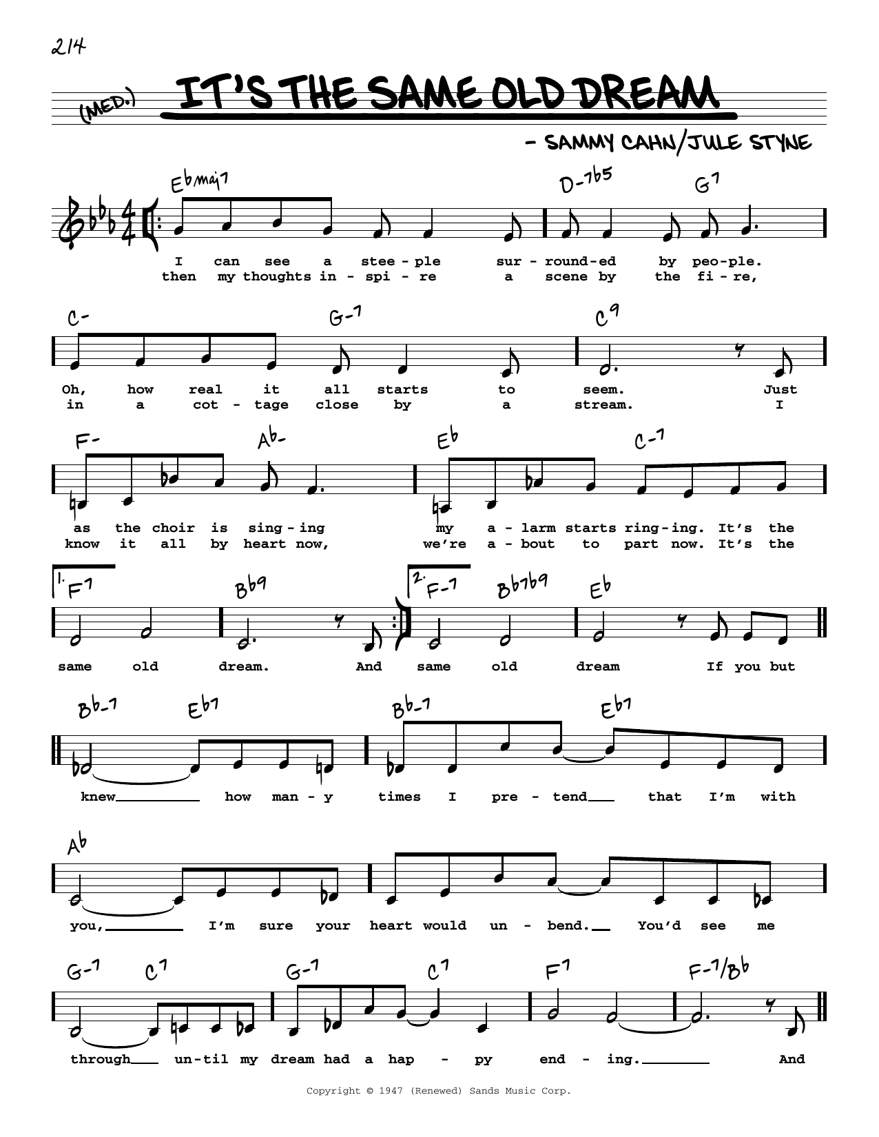 Jule Styne It's The Same Old Dream (Low Voice) sheet music notes and chords arranged for Real Book – Melody, Lyrics & Chords