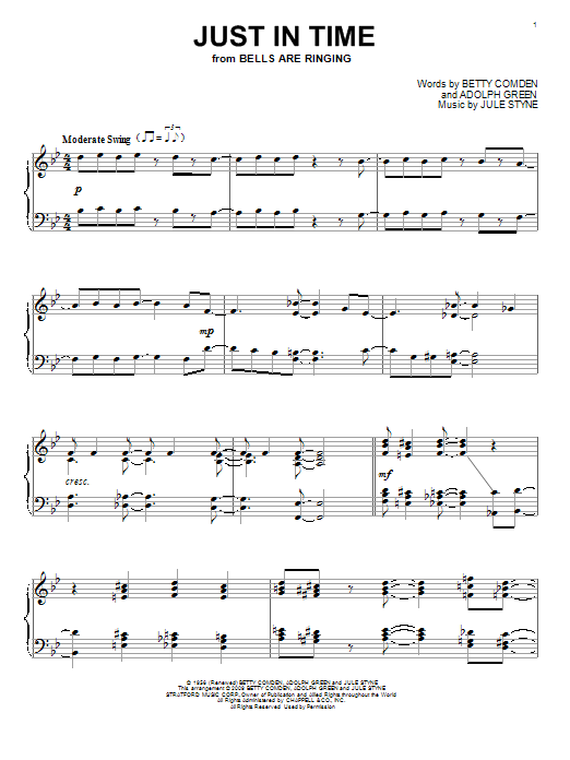 Jule Styne Just In Time sheet music notes and chords arranged for Easy Piano